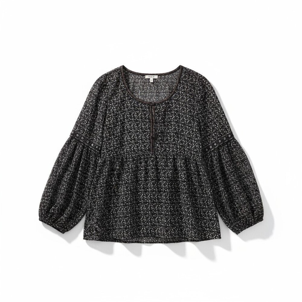 Max Studio Multicolor Sheer Blouse Size L | Button-Front Long Sleeve Boho Top